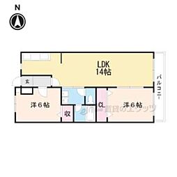 サンク・メルベーユ並河 2階2LDKの間取り