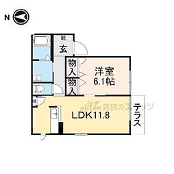 コーラル篠C 1階1LDKの間取り
