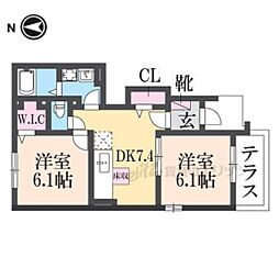 ジェルメ園部I 1階2LDKの間取り