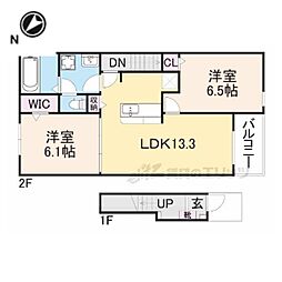 JR福知山線 石生駅 徒歩19分の賃貸アパート 2階2LDKの間取り