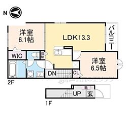 JR福知山線 篠山口駅 7.1kmの賃貸アパート 2階2LDKの間取り