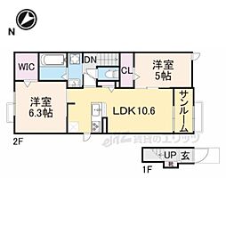 JR播但線 和田山駅 バス14分 朝来医療センター下車 徒歩4分の賃貸アパート 2階2LDKの間取り