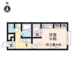 ライフステージ広瀬小谷ヶ丘 2階1Kの間取り