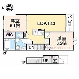 フォレストC 2階2LDKの間取り