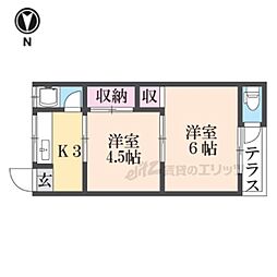 プチハイムキムラ 2階2Kの間取り