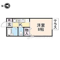 フローラルハイツ 2階1Kの間取り