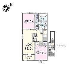 JR播但線 和田山駅 バス14分 朝来医療センター下車 徒歩8分の賃貸アパート 2階2LDKの間取り