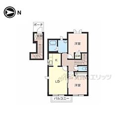 ウィンドコート 1階2LDKの間取り