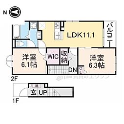 フォレストB 2階2LDKの間取り