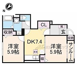 カレント 2DKの間取図画像