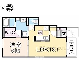 グランドソレイユA 1LDKの間取図画像