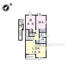 サンライズ四十田A 2LDKの間取図画像