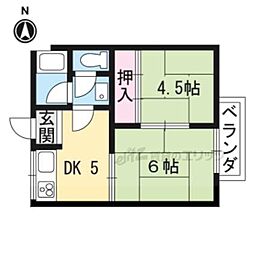JR山陰本線 嵯峨嵐山駅 徒歩15分の賃貸アパート 2階2DKの間取り