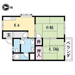 長曽ハイツ 2DKの間取図画像