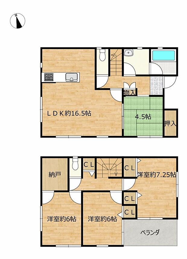 【クリーニング中】4SLDKの2階建て住宅です。各部屋が独立しているので、個々人のプライバシーを確保しやすい間取りです。2階にもトイレがついています。