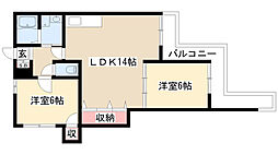 アルカディア1 2LDKの間取図画像
