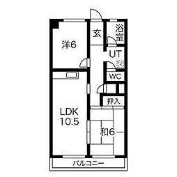グリーンサイドヨシタカB棟 2LDKの間取図画像