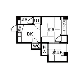 コスモスビル 2DKの間取図画像
