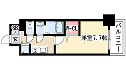 プレサンスジェネ葵 1Kの間取図画像
