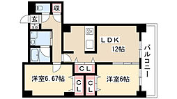 ル・ヴェール鹿子 2LDKの間取図画像