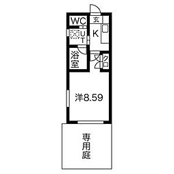 アールズコート明が丘 1Kの間取図画像