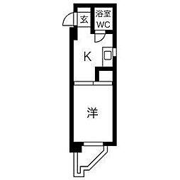 第五七福ビル 1Kの間取図画像