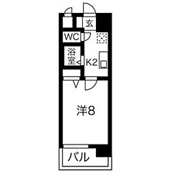 ヒルズ新栄 1Kの間取図画像