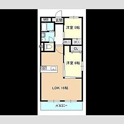 油屋ハイツ中野 2LDKの間取図画像