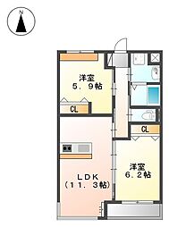 ソレイユ 2LDKの間取図画像
