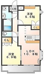 コンフォース西前田 2LDKの間取図画像