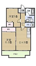 ロイヤルサンコーB棟 2DKの間取図画像