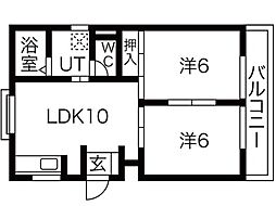 サンハイム中橋 2LDKの間取図画像