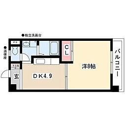 ヴィラ大宮 1DKの間取図画像