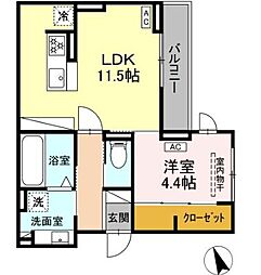 名古屋市千種区松竹町2丁目アパート 1LDKの間取図画像