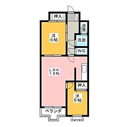 ロジェ星が丘 2LDKの間取図画像