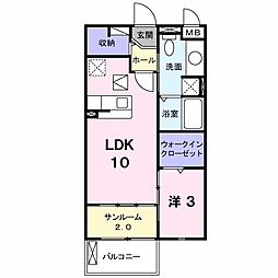 アンジェロF1 1LDKの間取図画像