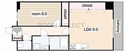プログレスアサダ瓦町 1LDKの間取図画像