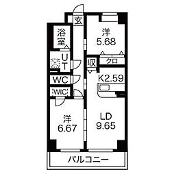 S-FORT鶴舞reale 2LDKの間取図画像