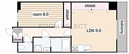 プログレスアサダ瓦町 1LDKの間取図画像