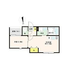 名古屋市天白区八事山アパート 1DKの間取図画像