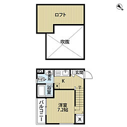 JR鹿児島本線 九産大前駅 徒歩6分の賃貸アパート 2階1Kの間取り