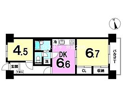 お花茶屋ローヤルコーポ 2DKの間取り