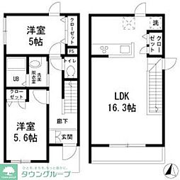 東急目黒線 大岡山駅 徒歩4分の賃貸アパート 1階2LDKの間取り
