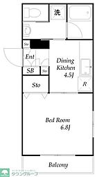 アーサクラスト海老澤 4階1DKの間取り