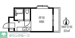 シーダーズフォレスト 2階ワンルームの間取り