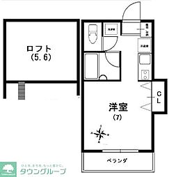 ハビタ不動前 2階ワンルームの間取り