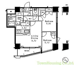 JR山手線 目黒駅 徒歩7分の賃貸マンション 6階2LDKの間取り