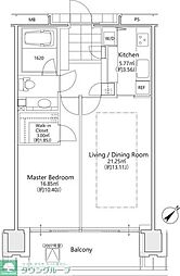 東京メトロ日比谷線 東銀座駅 徒歩3分の賃貸マンション 20階1LDKの間取り