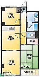 東急池上線 御嶽山駅 徒歩15分の賃貸マンション 2階3DKの間取り