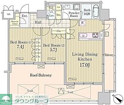 グランパレス東京八重洲アベニュー 11階2LDKの間取り